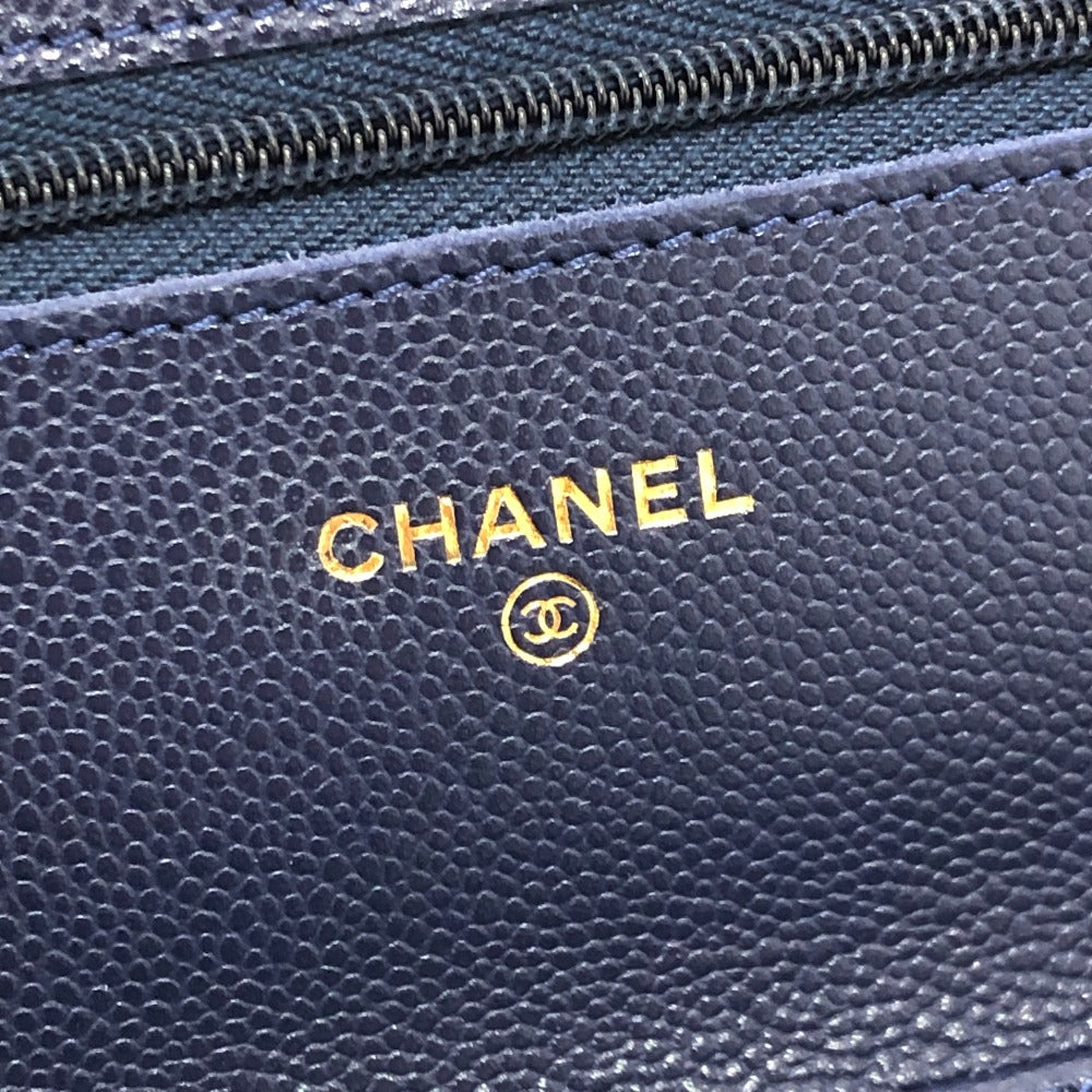 CHANEL AP0250 マトラッセ ココマーク クラシック チェーンウォレット カバン ゴールド金具 ショルダーバッグ キャビアスキン レディース ブルー