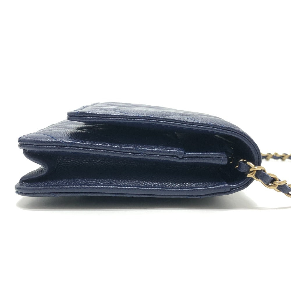 CHANEL AP0250 マトラッセ ココマーク クラシック チェーンウォレット カバン ゴールド金具 ショルダーバッグ キャビアスキン レディース ブルー