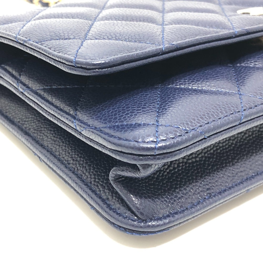 CHANEL AP0250 マトラッセ ココマーク クラシック チェーンウォレット カバン ゴールド金具 ショルダーバッグ キャビアスキン レディース ブルー