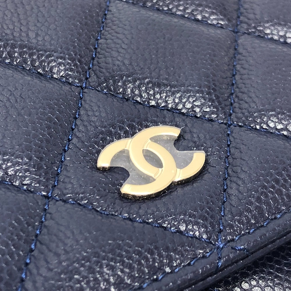 CHANEL AP0250 マトラッセ ココマーク クラシック チェーンウォレット カバン ゴールド金具 ショルダーバッグ キャビアスキン レディース ブルー