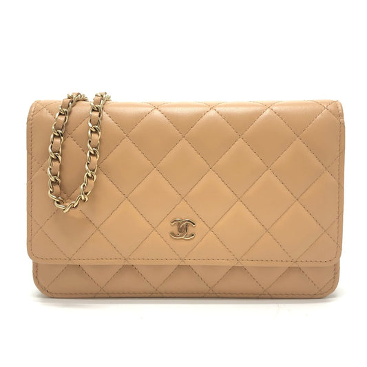 CHANEL AP0250 マトラッセ ココマーク クラシック チェーンウォレット カバン ショルダーバッグ ラムスキン レディース ベージュ