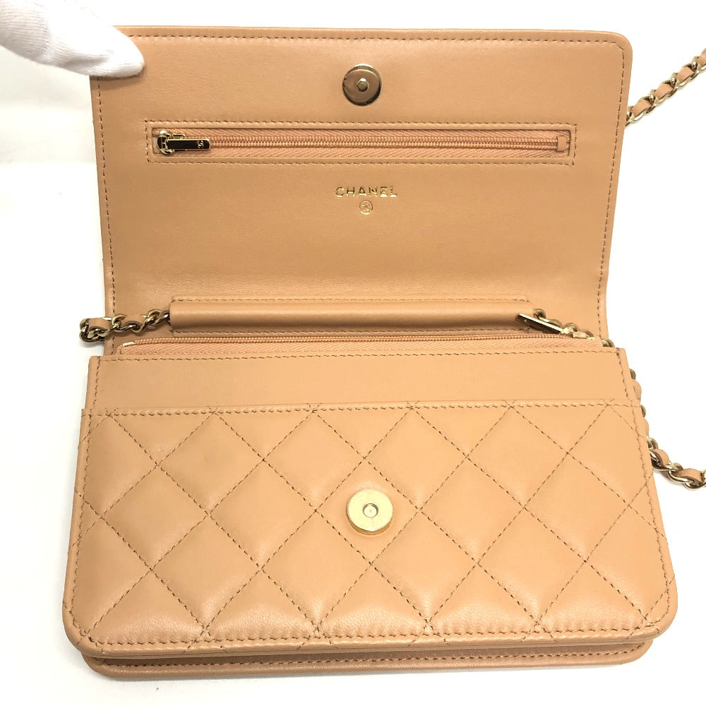 CHANEL AP0250 マトラッセ ココマーク クラシック チェーンウォレット カバン ショルダーバッグ ラムスキン レディース ベージュ