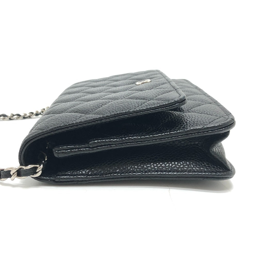 CHANEL AP0250 Matelasse CC Mark Classic Chain Wallet SilverHardware Shoulder Bag Caviar Leather Black Used