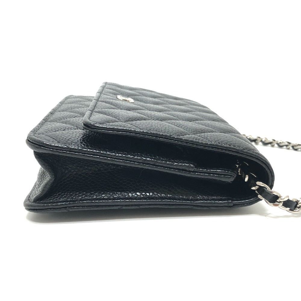 CHANEL AP0250 Matelasse CC Mark Classic Chain Wallet SilverHardware Shoulder Bag Caviar Leather Black Used