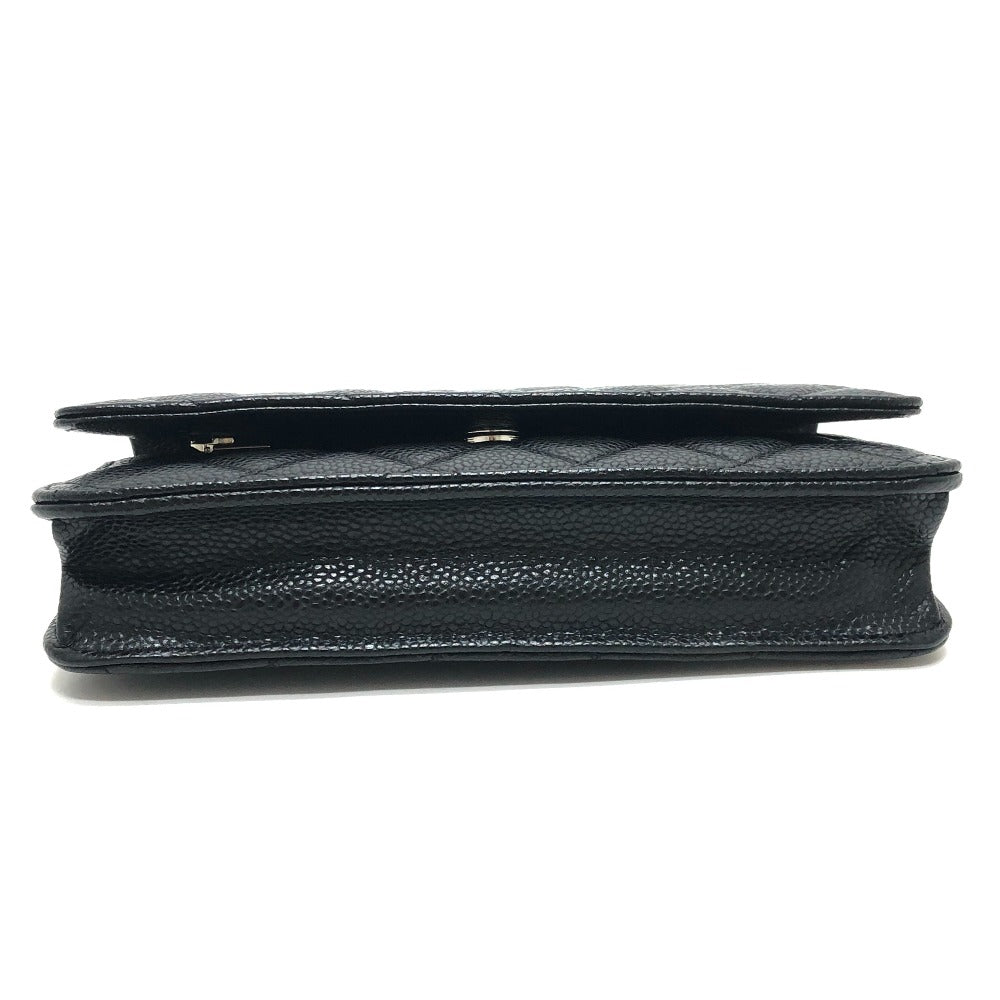 CHANEL AP0250 Matelasse CC Mark Classic Chain Wallet SilverHardware Shoulder Bag Caviar Leather Black Used