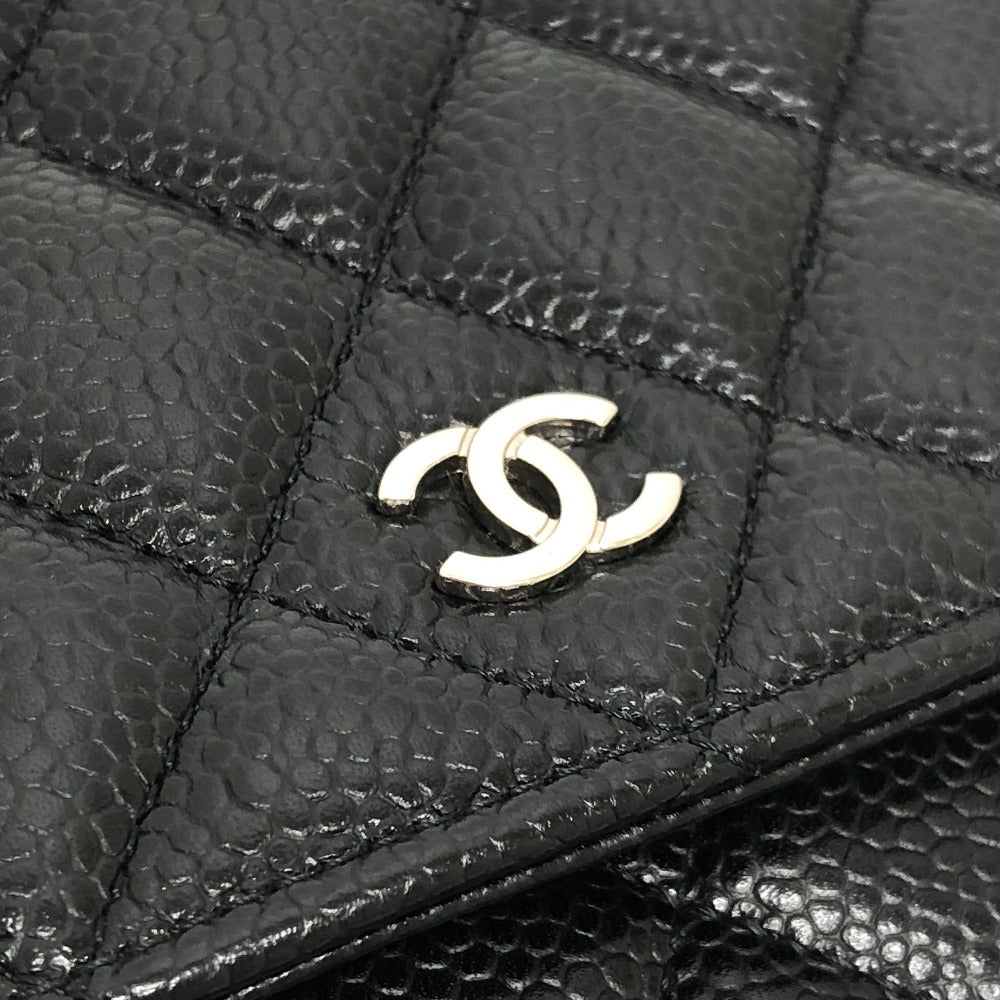 CHANEL AP0250 Matelasse CC Mark Classic Chain Wallet SilverHardware Shoulder Bag Caviar Leather Black Used
