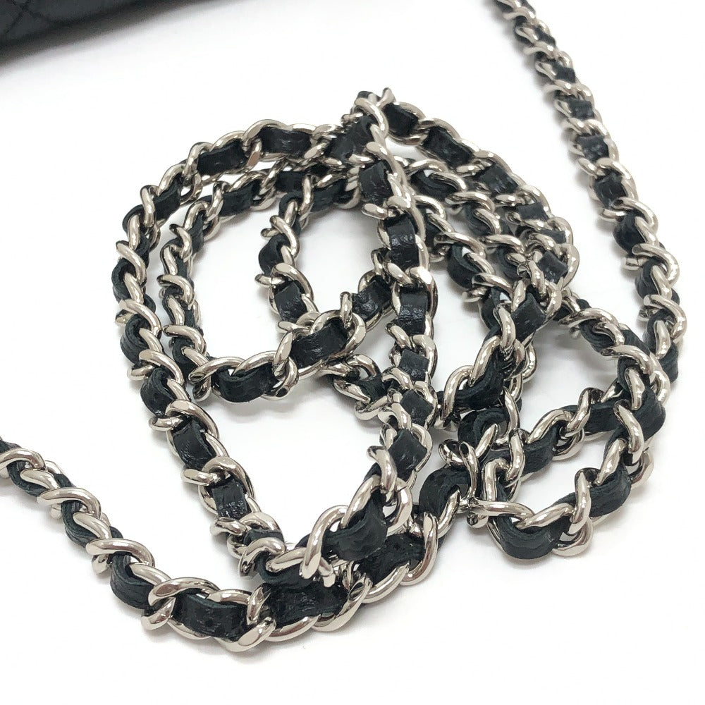 CHANEL AP0250 Matelasse CC Mark Classic Chain Wallet SilverHardware Shoulder Bag Caviar Leather Black Used