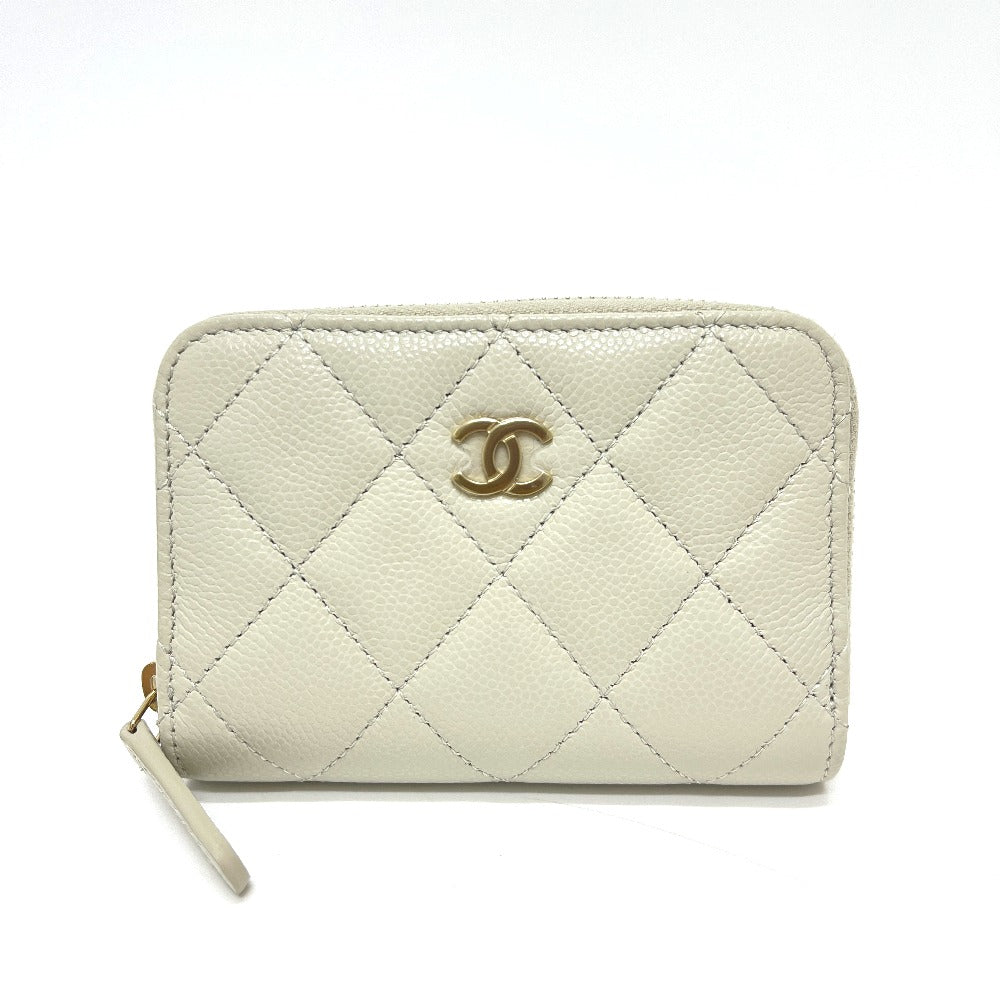 CHANEL AP0216 CC Mark Matelasse Classic Zip Wallet coin purse Caviar Leather gray/GoldHardware Used