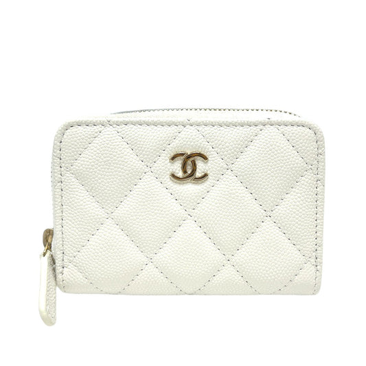 CHANEL AP0216 Matelasse CC Mark Wallet Wallet coin purse Caviar Leather White/GoldHardware Used