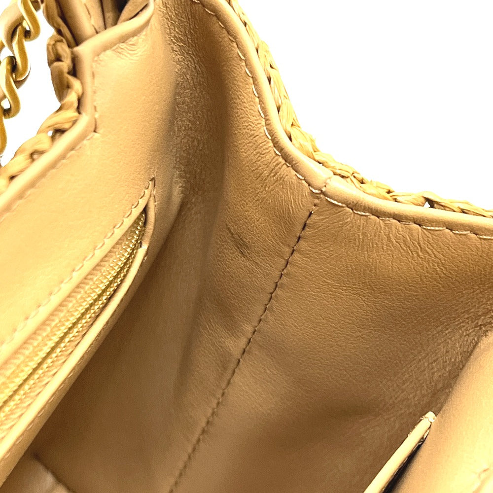 CHANEL 26C Mini Shopping 2-Way Straw Basket Bag with Chain Shoulder Pochette Hand Bag Raffia Beige Used
