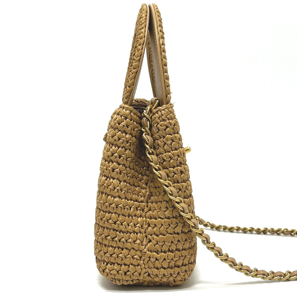 CHANEL 26C Mini Shopping 2-Way Straw Basket Bag with Chain Shoulder Pochette Hand Bag Raffia Beige Used