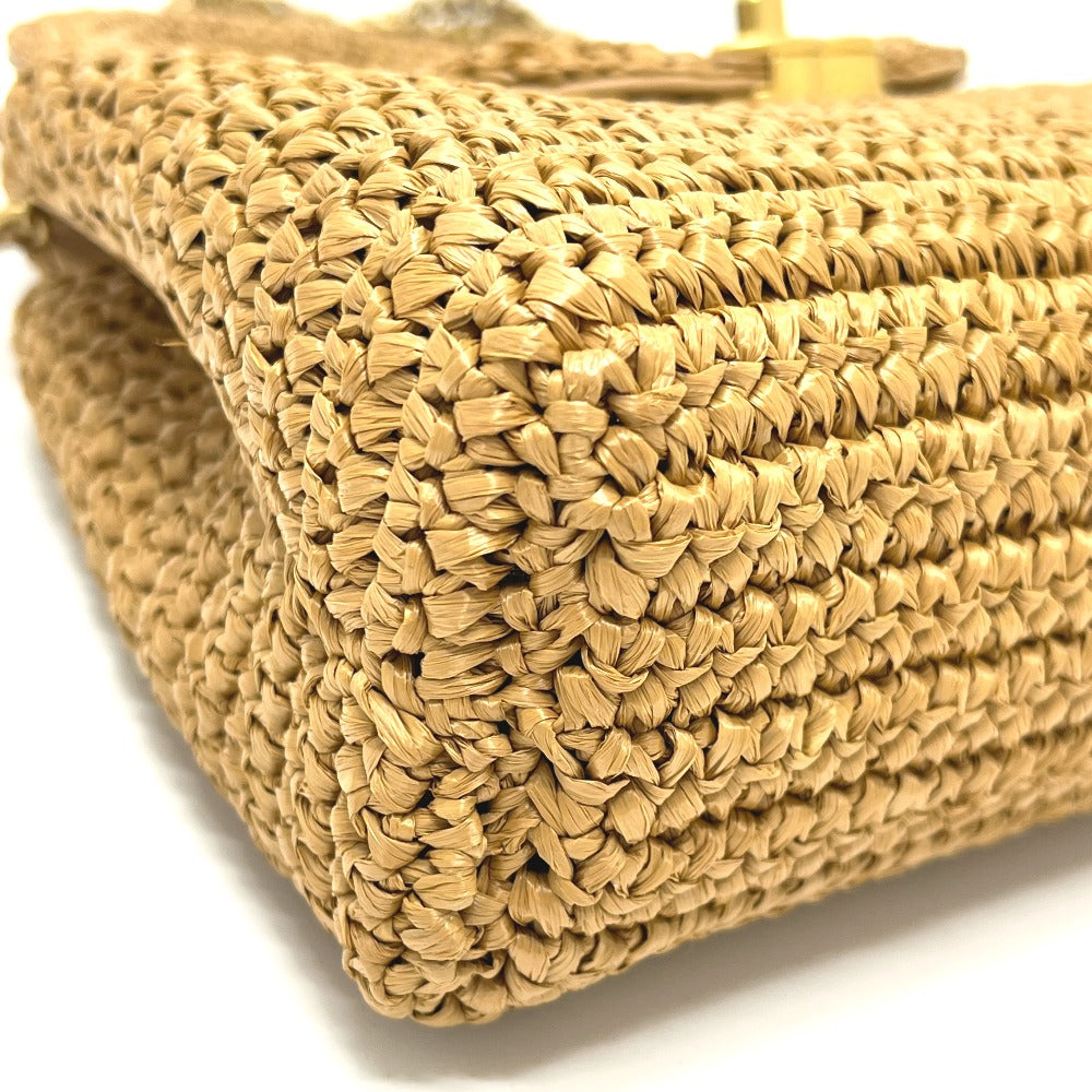 CHANEL 26C Mini Shopping 2-Way Straw Basket Bag with Chain Shoulder Pochette Hand Bag Raffia Beige Used