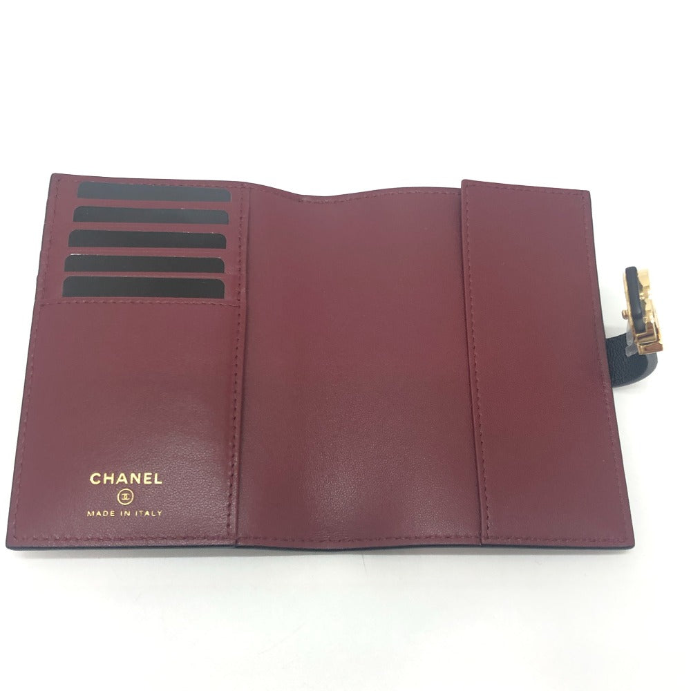 CHANEL AP5330 CC Mark Passport cover, travel case, small items passport case Leather Black Used