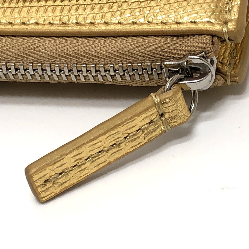 CHANEL AP5192 CC Mark Embossing L-shaped Fragment Case Mini Wallet coin purse Leather Gold Used