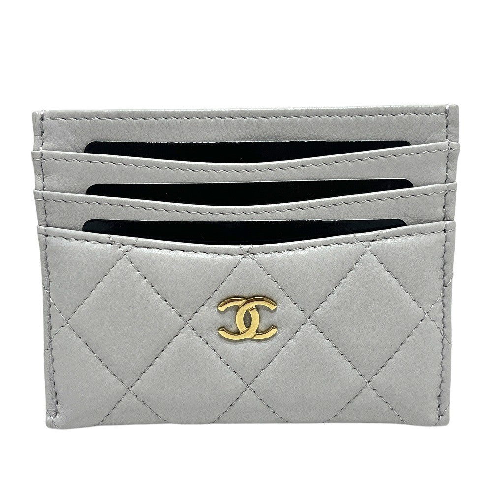 CHANEL AP4472 Matelasse CC Mark Timeless Classic Card Case Lambskin Leather gray Used