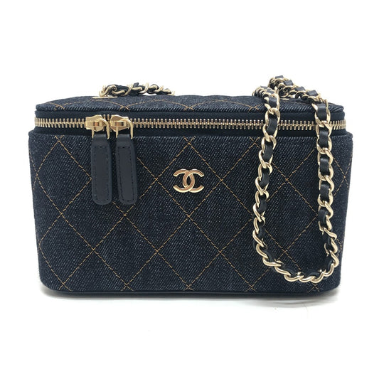 CHANEL AP1341 CC Mark Matelasse Vanity Bag, Handbag, GoldHardware Denim Shoulder Bag Denim blue Used