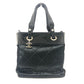 CHANEL A34208 CC Coco Mark Paris-Biarritz PM Enamel x Harako x Leather Tote Bag, Women's, Black