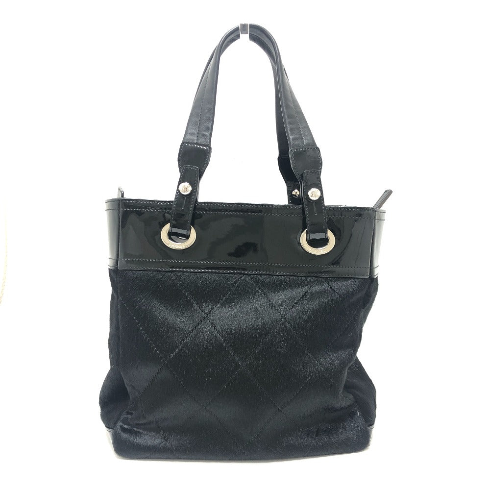 CHANEL A34208 CC Coco Mark Paris-Biarritz PM Enamel x Harako x Leather Tote Bag, Women's, Black