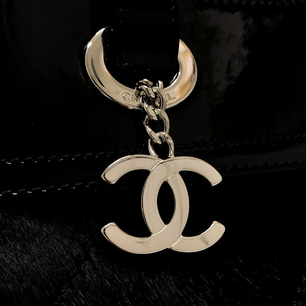 CHANEL A34208 CC Coco Mark Paris-Biarritz PM Enamel x Harako x Leather Tote Bag, Women's, Black