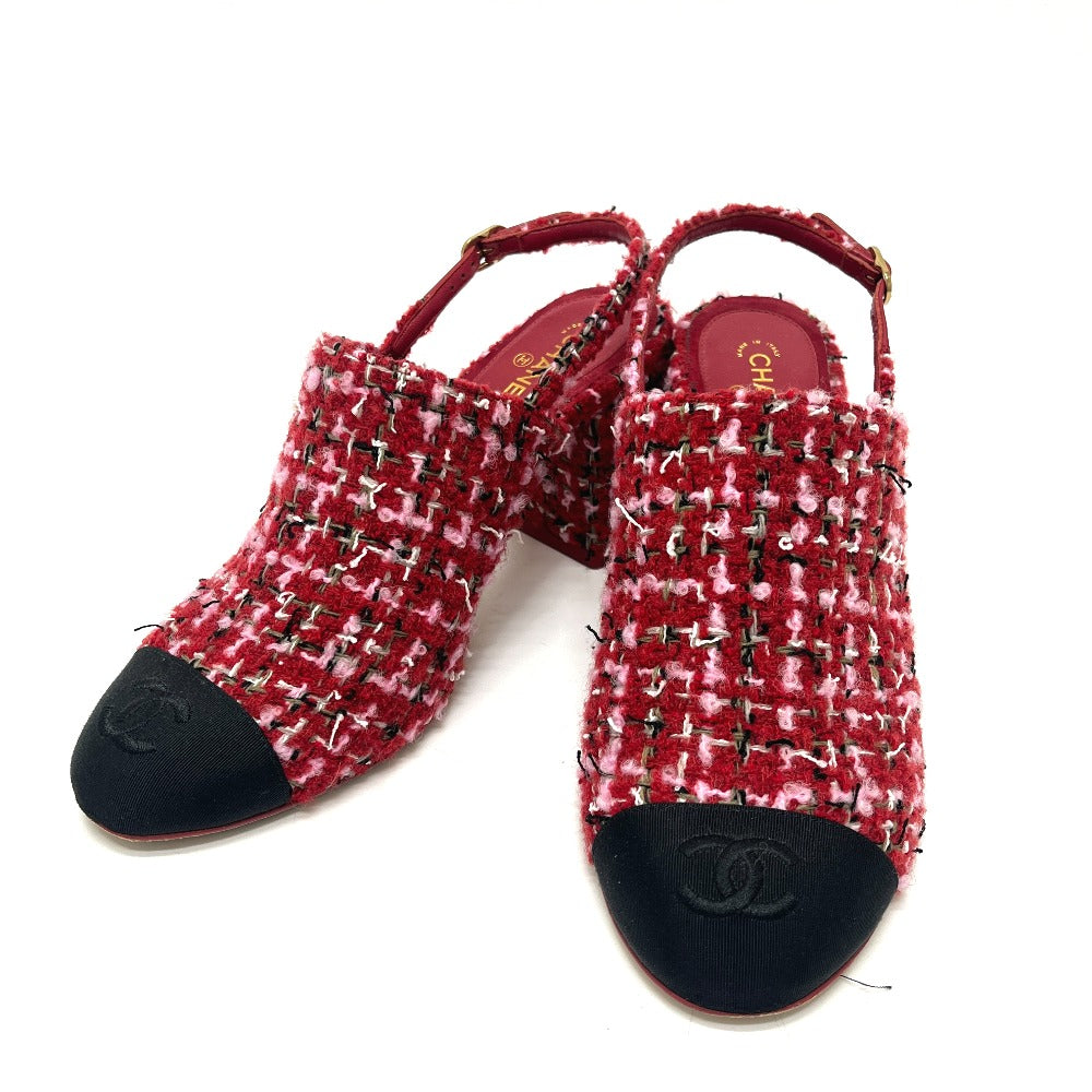 CHANEL G46865 2025/26 Autumn/Winter Coco Mark Slingback Tweed Pumps Sandals Tweed Women's Red