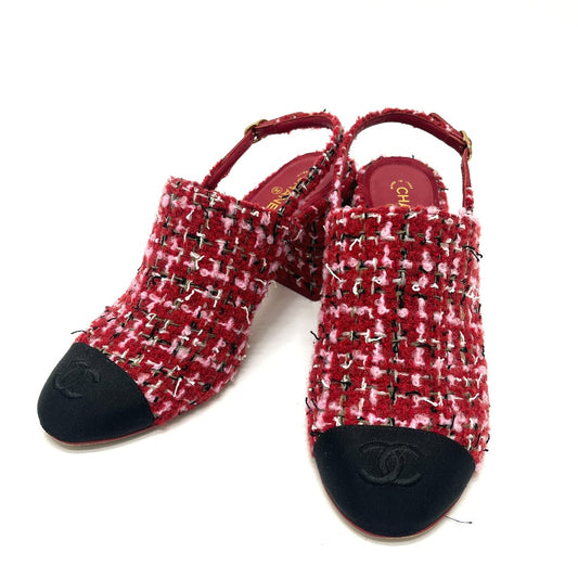 CHANEL G46865 2025/26 Autumn/Winter Coco Mark Slingback Tweed Pumps Sandals Tweed Women's Red