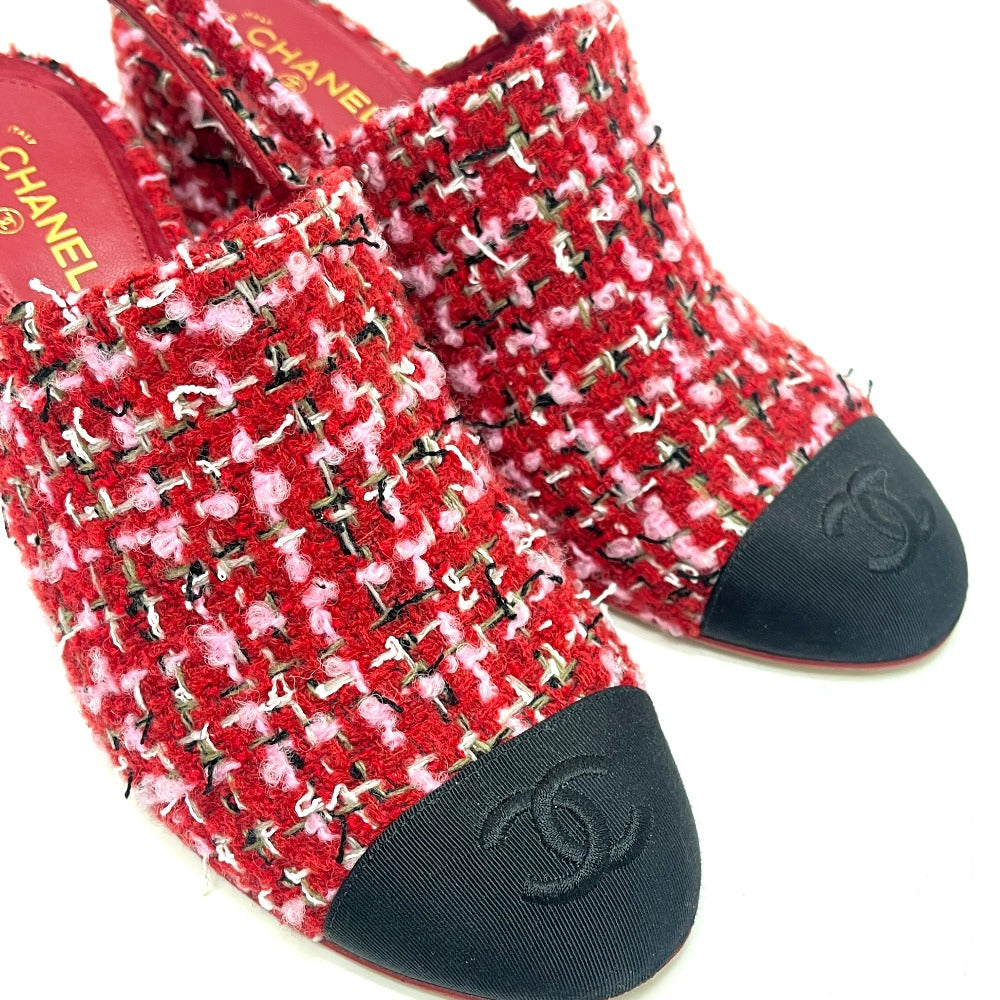 CHANEL G46865 2025/26 Autumn/Winter Coco Mark Slingback Tweed Pumps Sandals Tweed Women's Red
