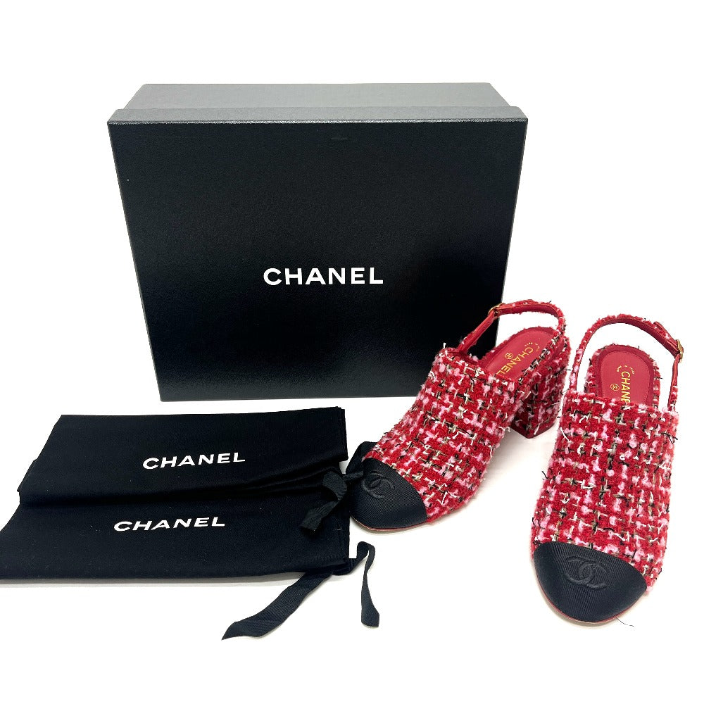 CHANEL G46865 2025/26 Autumn/Winter Coco Mark Slingback Tweed Pumps Sandals Tweed Women's Red