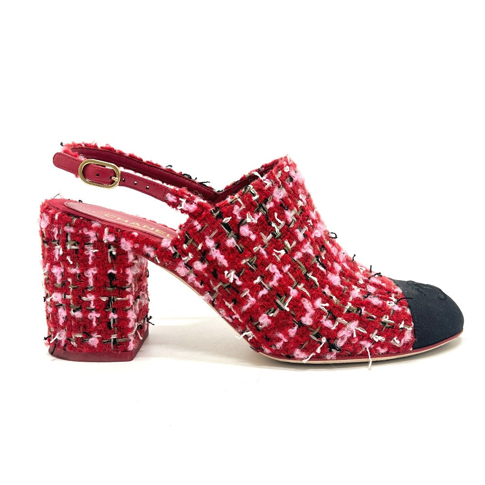 CHANEL G46865 2025/26 Autumn/Winter Coco Mark Slingback Tweed Pumps Sandals Tweed Women's Red