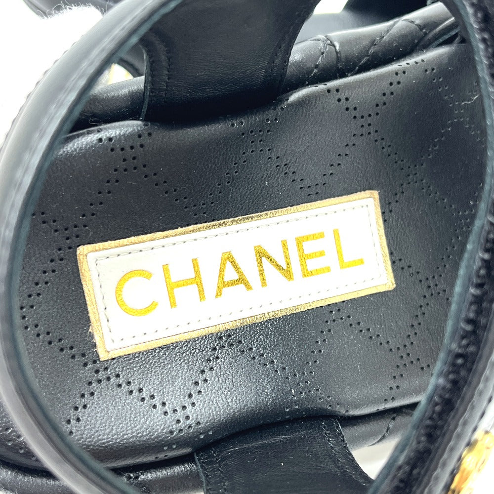 CHANEL G45430 マトラッセ ロゴ ココマーク ベルクロ 靴 サンダル ラムスキン レディース ブラック