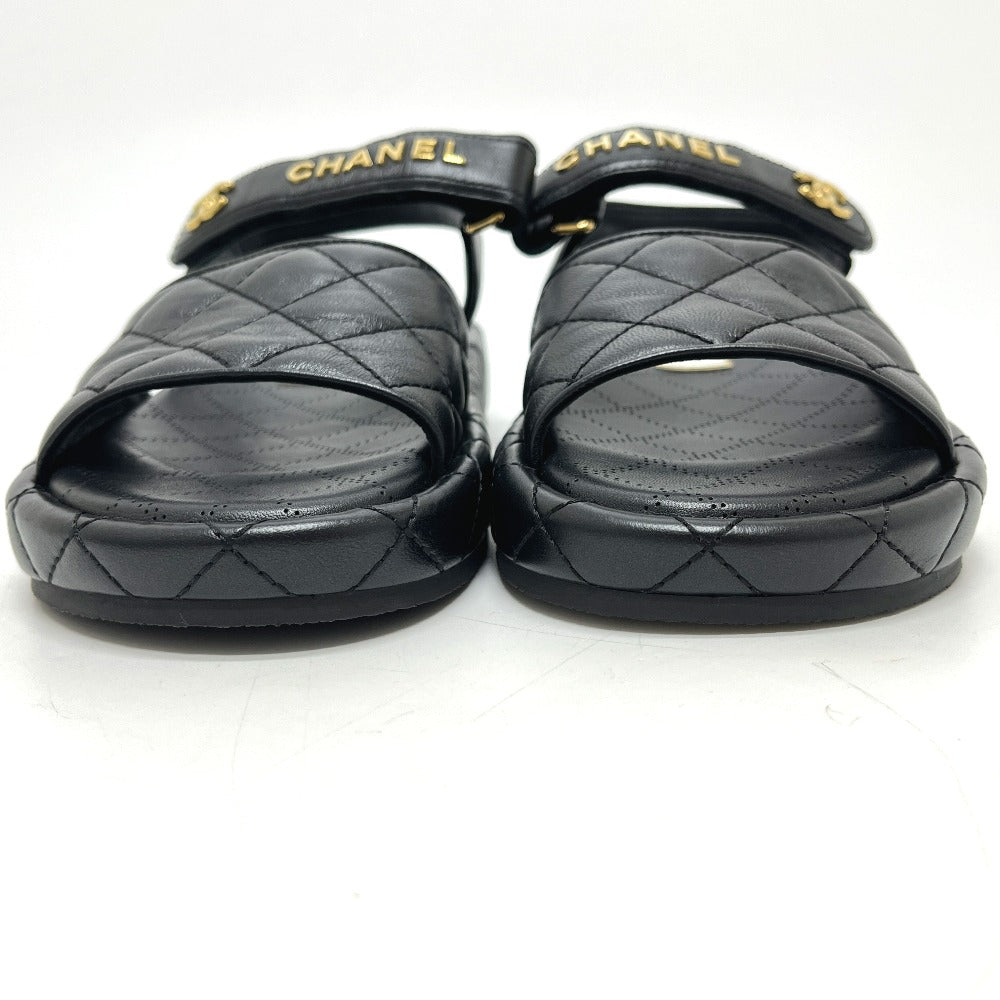 CHANEL G45430 Matelasse Logo CC Mark Velcro shoes Sandals Leather Black Used