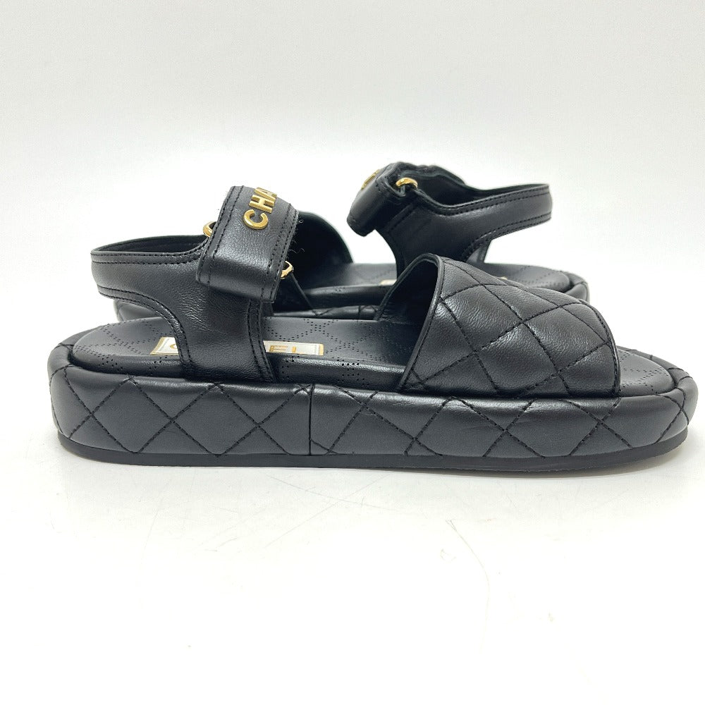 CHANEL G45430 Matelasse Logo CC Mark Velcro shoes Sandals Leather Black Used