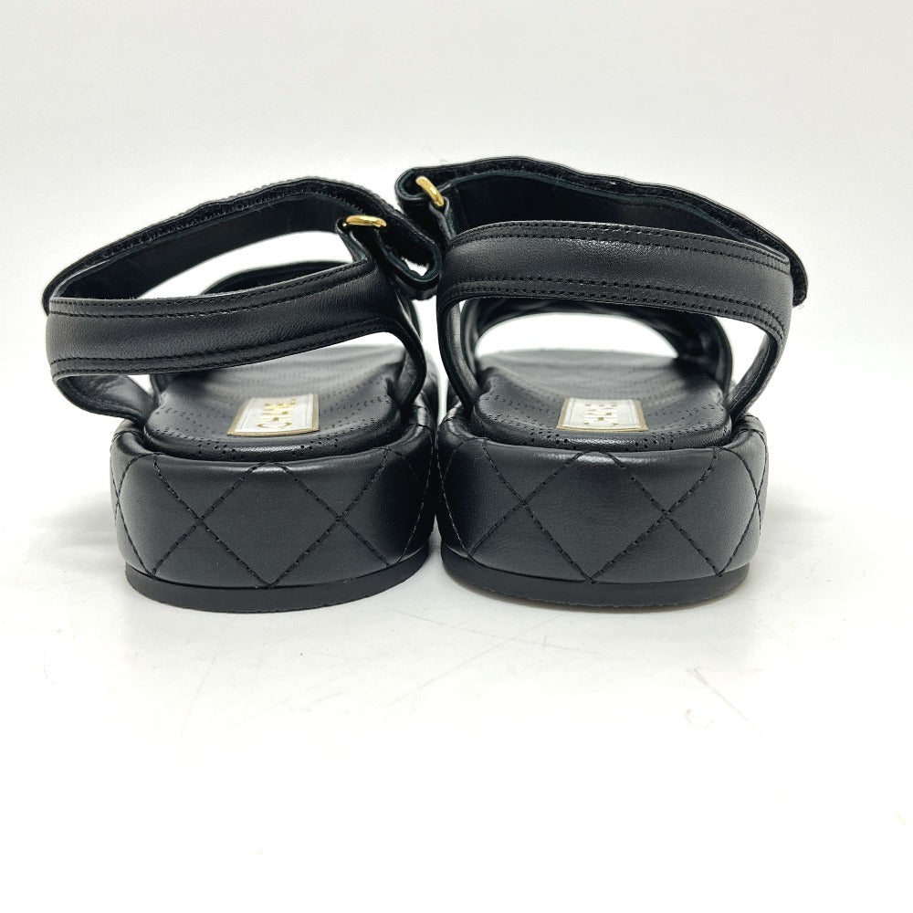 CHANEL G45430 Matelasse Logo CC Mark Velcro shoes Sandals Leather Black Used