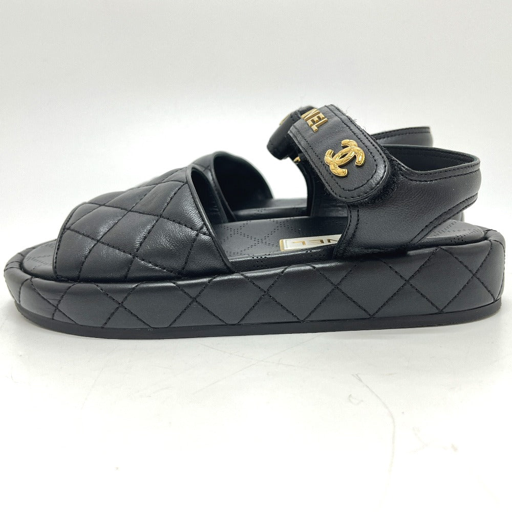 CHANEL G45430 Matelasse Logo CC Mark Velcro shoes Sandals Leather Black Used