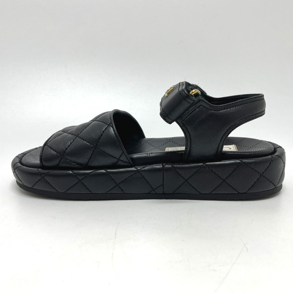 CHANEL G45430 Matelasse Logo CC Mark Velcro shoes Sandals Leather Black Used