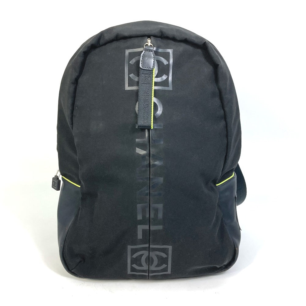 CHANEL Sport Line Logo Zip-Up Backpack in Nylon, Women's, Black and Neon Yellow