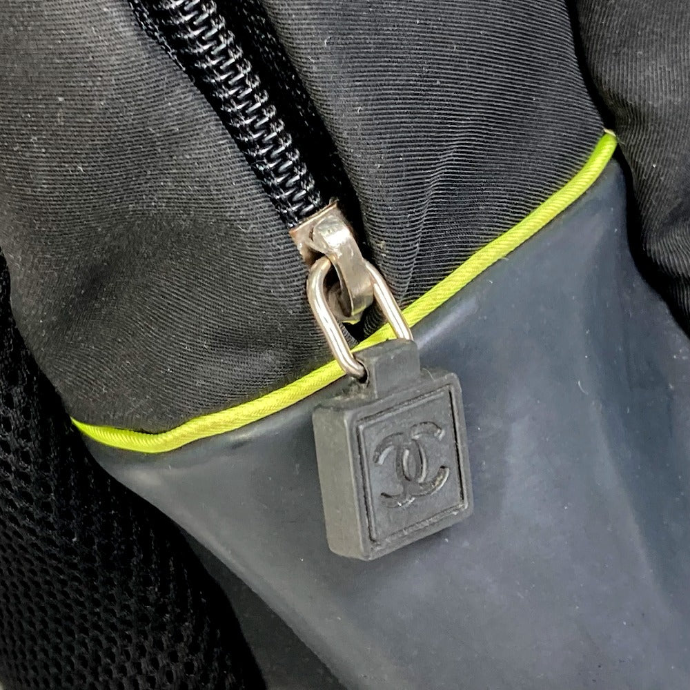 CHANEL Sport Line Logo Zip-Up Backpack in Nylon, Women's, Black and Neon Yellow