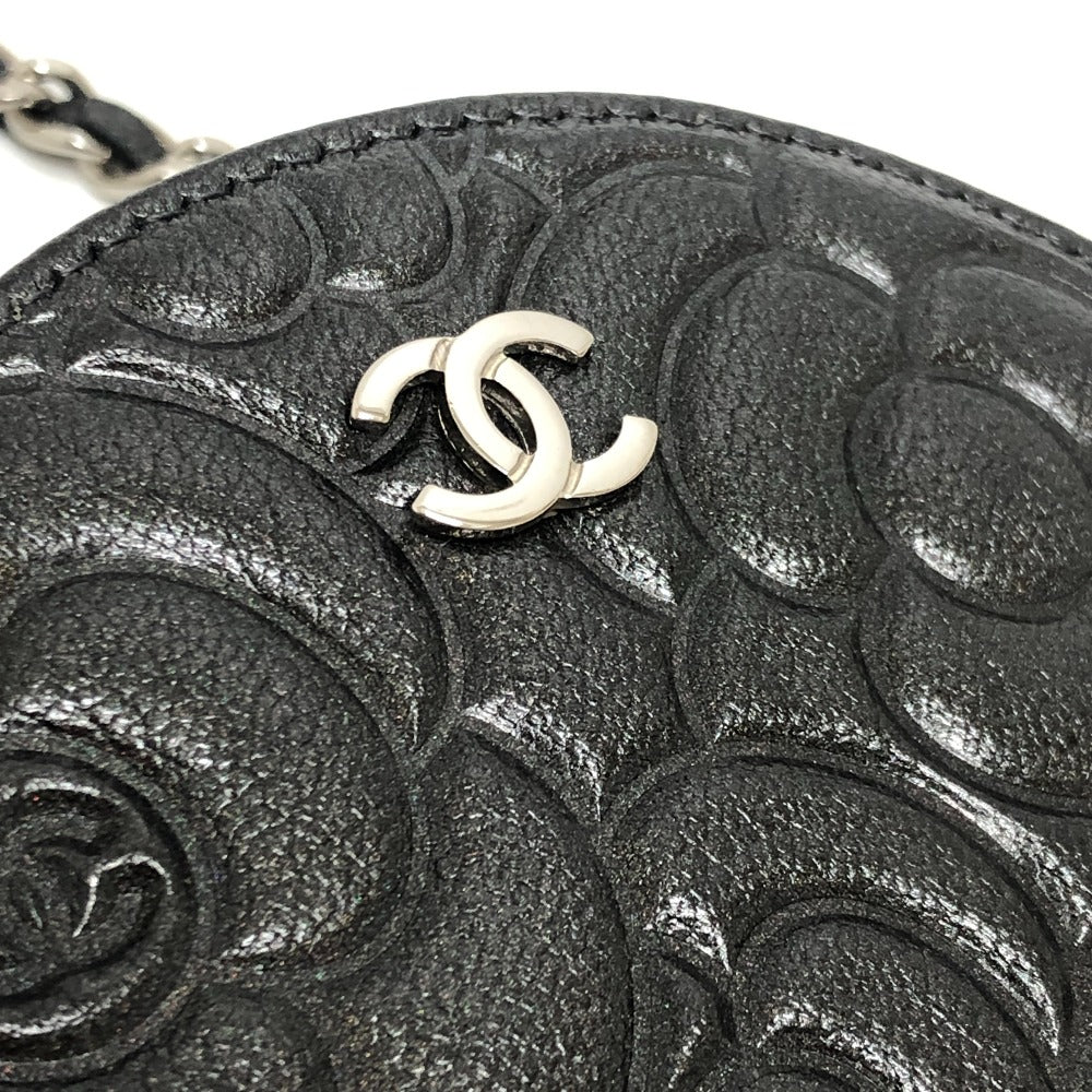 CHANEL 不明 カメリア CC ココマーク ロゴ 斜め掛け カバン ラウンド ミニ ショルダーバッグ レザー レディース グレー