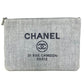 CHANEL ロゴ ドーヴィル ポーチ カバン クラッチバッグ キャンバス レディース ブルー