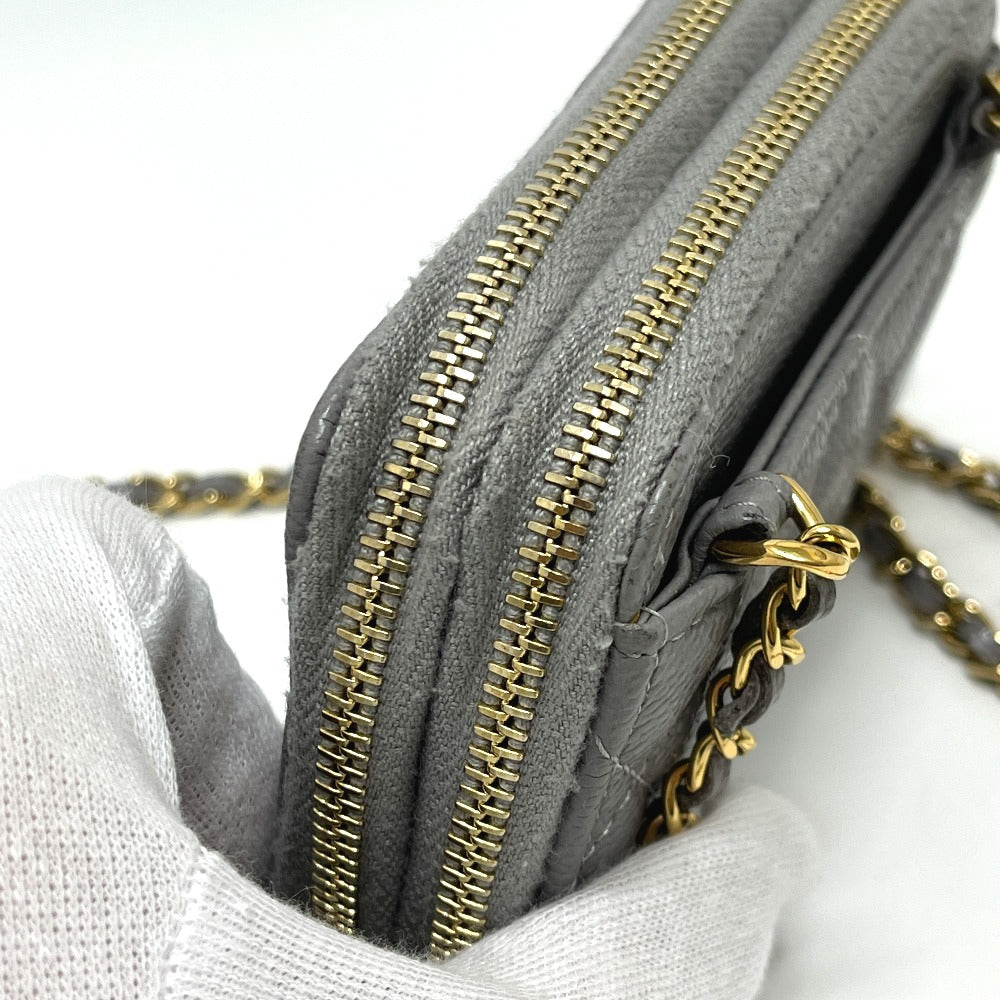 CHANEL AP2308 Matelasse Chaincoin purse Shoulder Bag Caviar Leather gray Used
