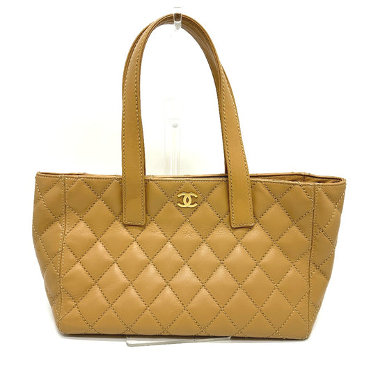 CHANEL ワイルドステッチ カバン ポーチ付き トートバッグ カーフスキン レディース ベージュ
