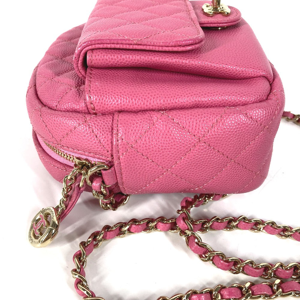 CHANEL マトラッセ キルティング チェーンバッグ CC ココマーク 斜め掛け ポシェット ショルダーバッグ キャビアスキン レディース ピンク