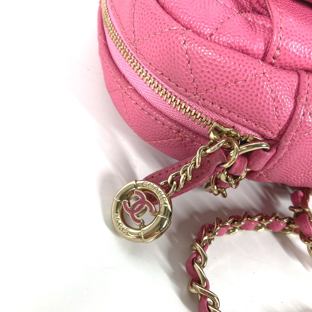 CHANEL マトラッセ キルティング チェーンバッグ CC ココマーク 斜め掛け ポシェット ショルダーバッグ キャビアスキン レディース ピンク