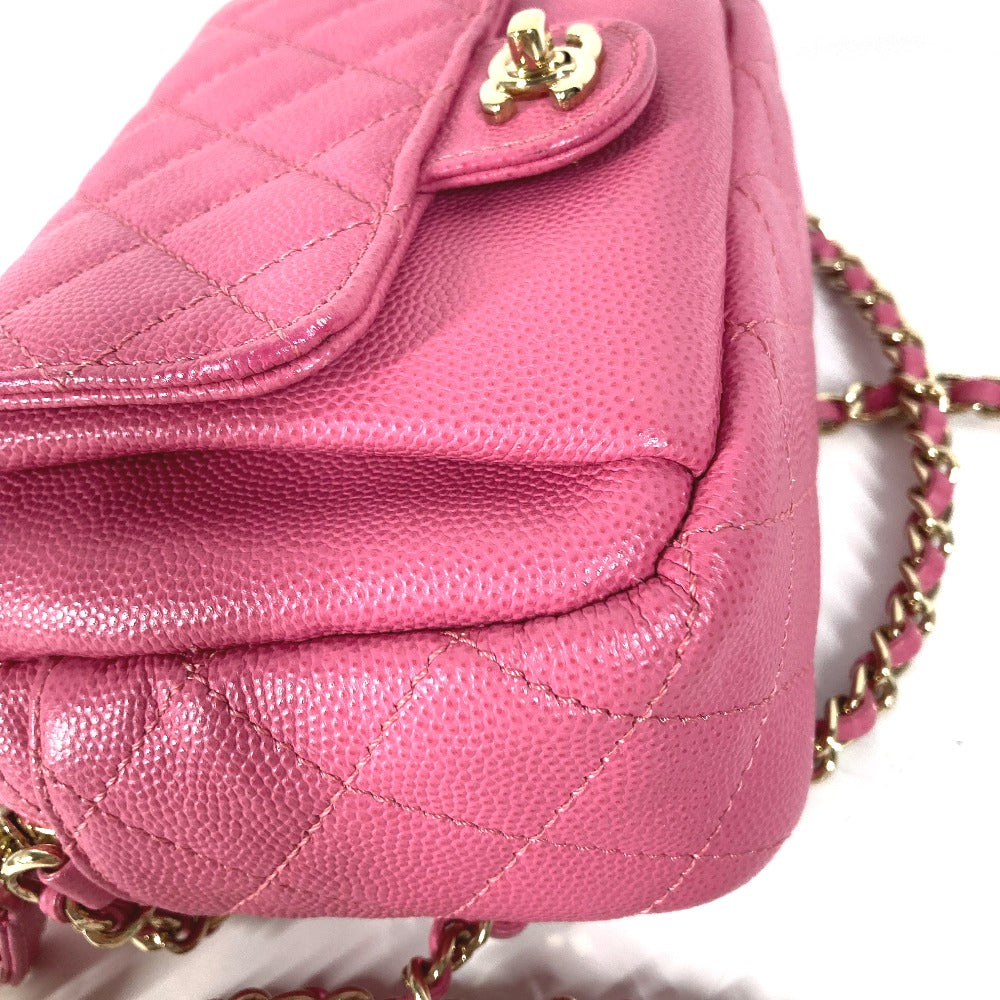 CHANEL マトラッセ キルティング チェーンバッグ CC ココマーク 斜め掛け ポシェット ショルダーバッグ キャビアスキン レディース ピンク