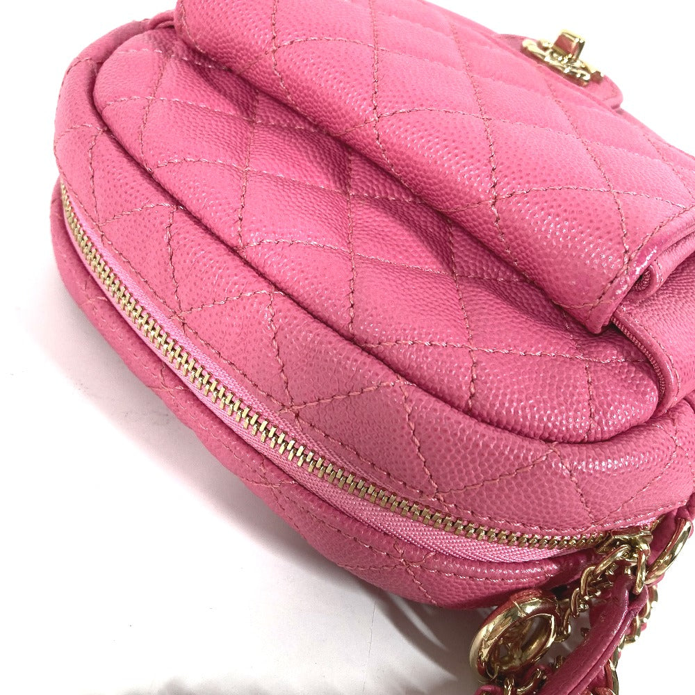 CHANEL マトラッセ キルティング チェーンバッグ CC ココマーク 斜め掛け ポシェット ショルダーバッグ キャビアスキン レディース ピンク
