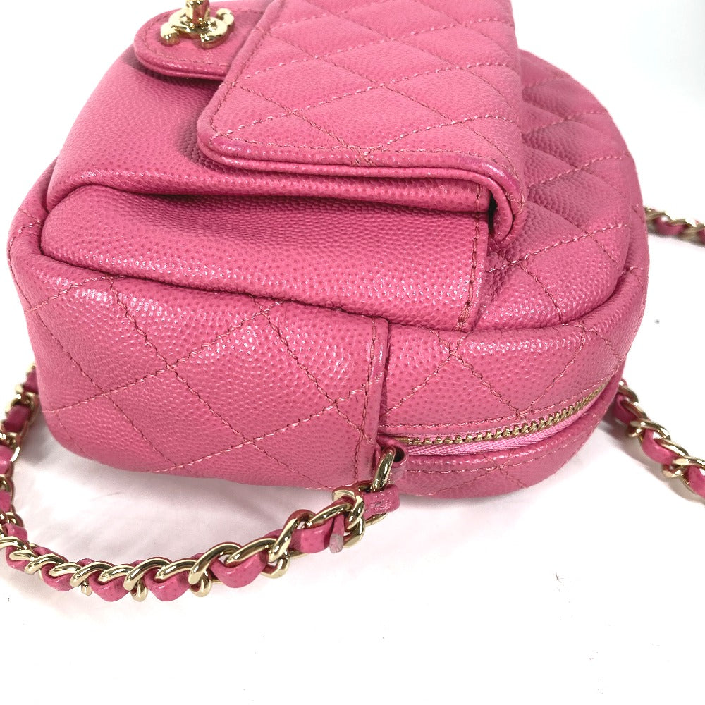 CHANEL マトラッセ キルティング チェーンバッグ CC ココマーク 斜め掛け ポシェット ショルダーバッグ キャビアスキン レディース ピンク