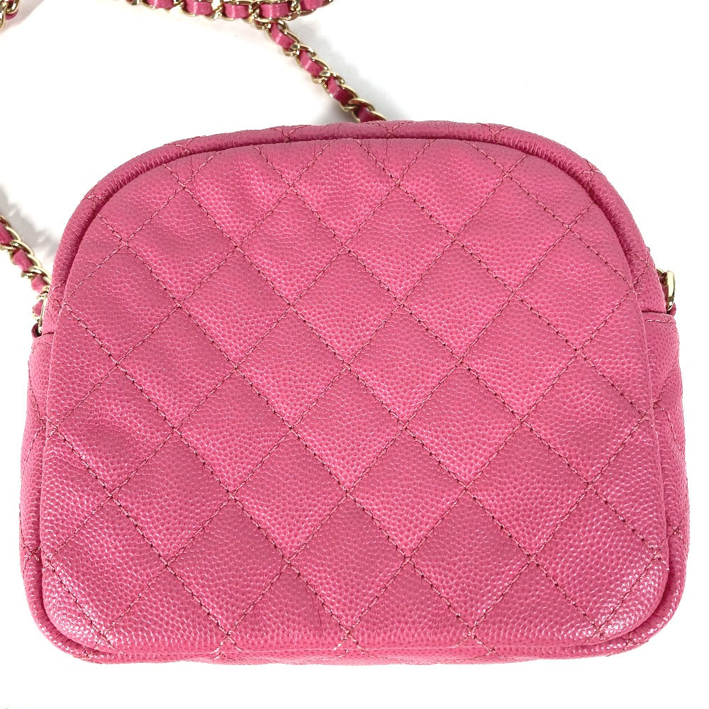 CHANEL マトラッセ キルティング チェーンバッグ CC ココマーク 斜め掛け ポシェット ショルダーバッグ キャビアスキン レディース ピンク