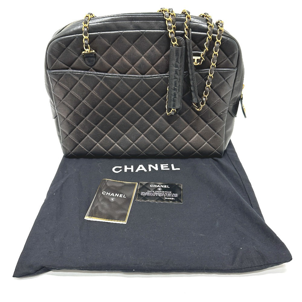 CHANEL ヴィンテージ マトラッセ キルティング CC ココマーク チェーンバッグ カバン ショルダーバッグ ラムスキン レディース ブラック