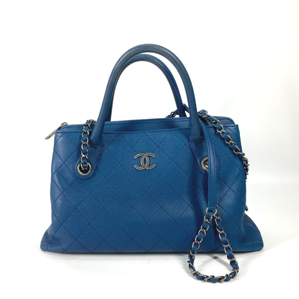 CHANEL トートバッグ カバン ハンドバッグ CC ココマーク マトラッセ キルティング チェーン 2WAY 肩掛け ショルダーバッグ キャビアスキン レディース ブルー