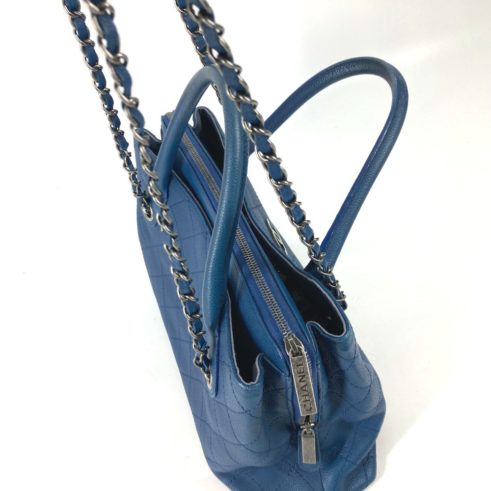 CHANEL トートバッグ カバン ハンドバッグ CC ココマーク マトラッセ キルティング チェーン 2WAY 肩掛け ショルダーバッグ キャビアスキン レディース ブルー