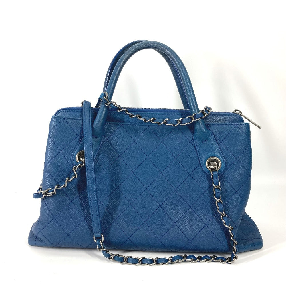 CHANEL トートバッグ カバン ハンドバッグ CC ココマーク マトラッセ キルティング チェーン 2WAY 肩掛け ショルダーバッグ キャビアスキン レディース ブルー